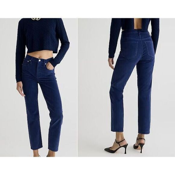 J. Crew Women's Vintage Slim-Straight Corduroy Pants Navy Cozy Winter Size 32p - Picture 1 of 8